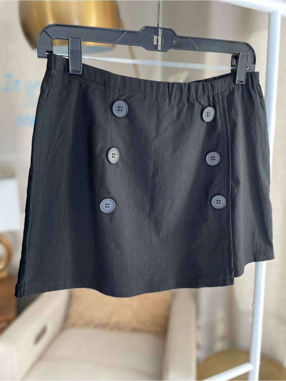 Black Button-Front Mini Skirt